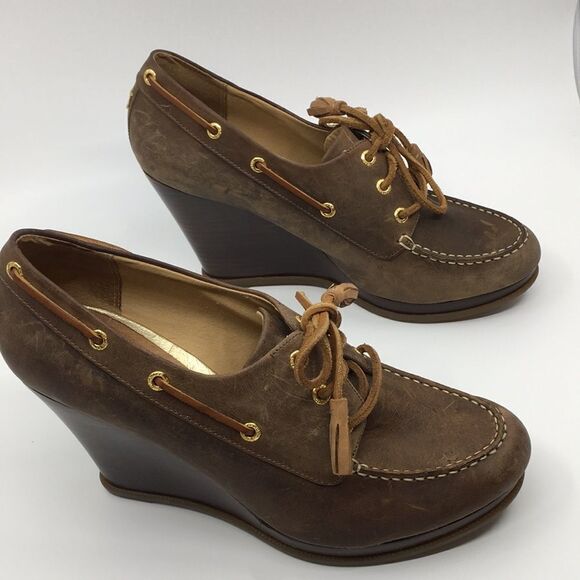 Sperry Top Sider Brown Nubuck Leather Wedges Sz 9.5 - Picture 5 of 16